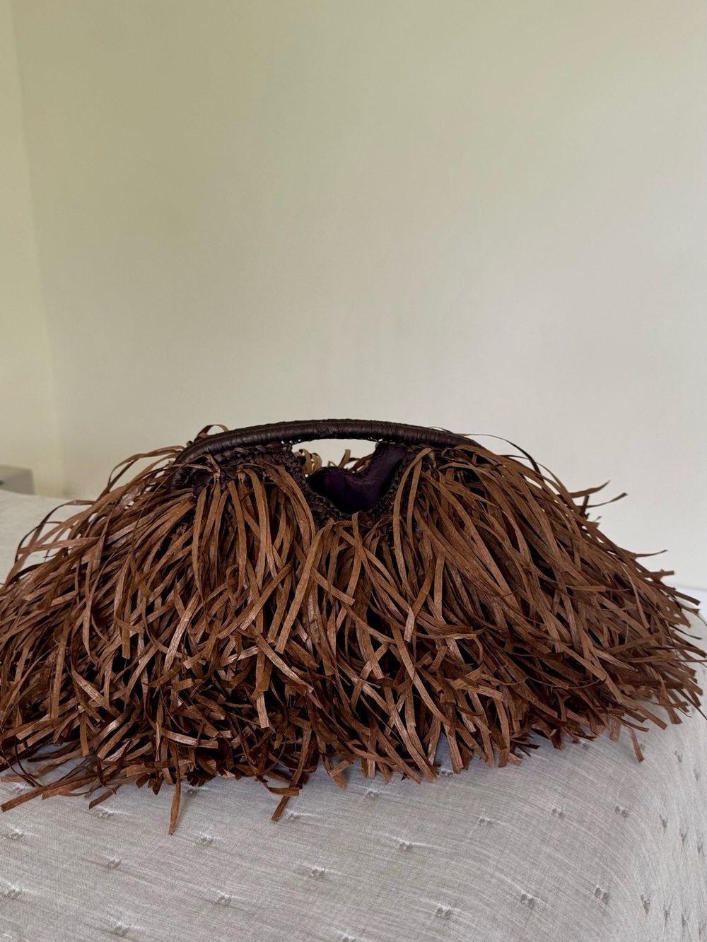 Brown Fringe Raffia Tote Bag - Handmade - Picture 5 of 6